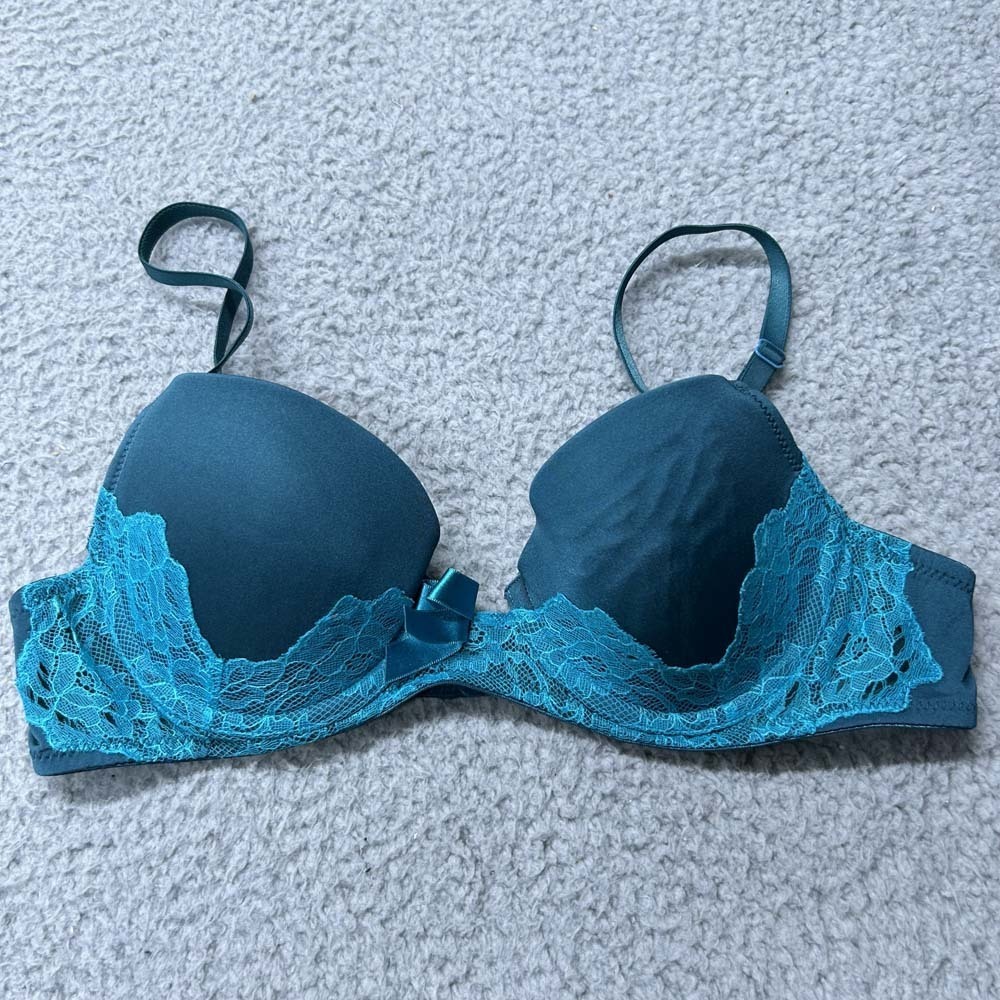 Adore Me 34B Bra Plunge Lace Trim Sexy Bow Blue